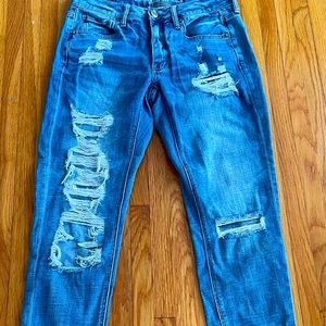 American Eagle Outfitters Distressed light blue button fly jeans, size 2P spring